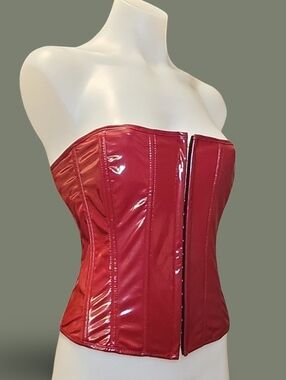 Boned Overbust Red PVC Corset Lace-Up Boned  XL Goth Punk Fetish Goth Kinky